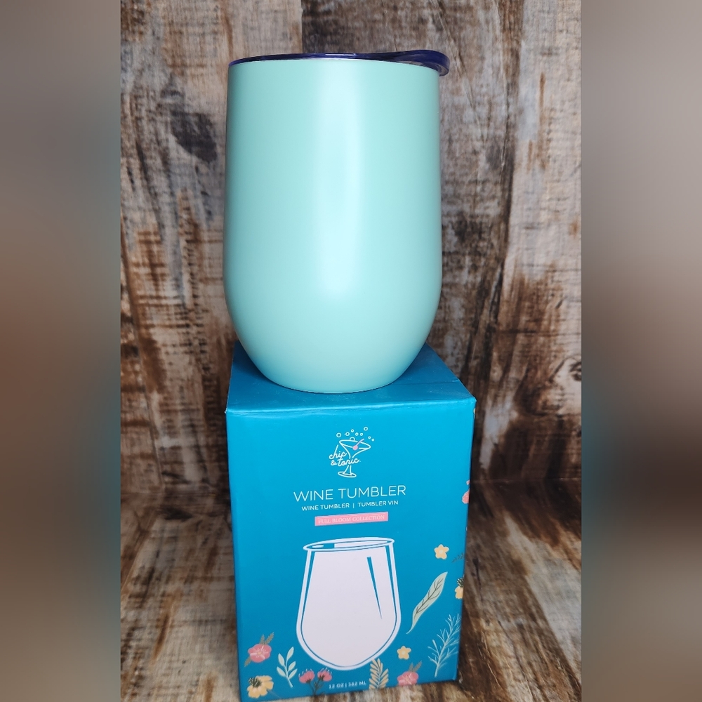 Chic & Tonic Aqua Turquoise On-the-Go Insulated Reusable Wine Tumbler w Lid New